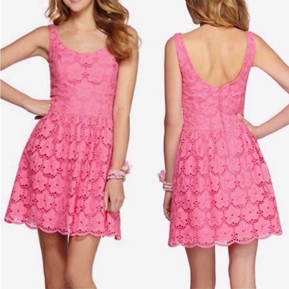 Lilly Pulitzer Calhoun Resort Charleston Lace Dress 10 Pink Floral Eyelet Preppy